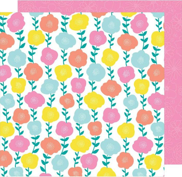 Funkadelic - 12x12 double-sided patterned paper featuring large colorful flowers and pink reverse - Dear Lizzy
