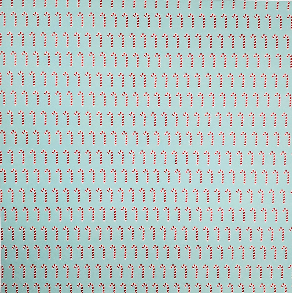 Multi-colored (rows of small candy canes on mint green background)
