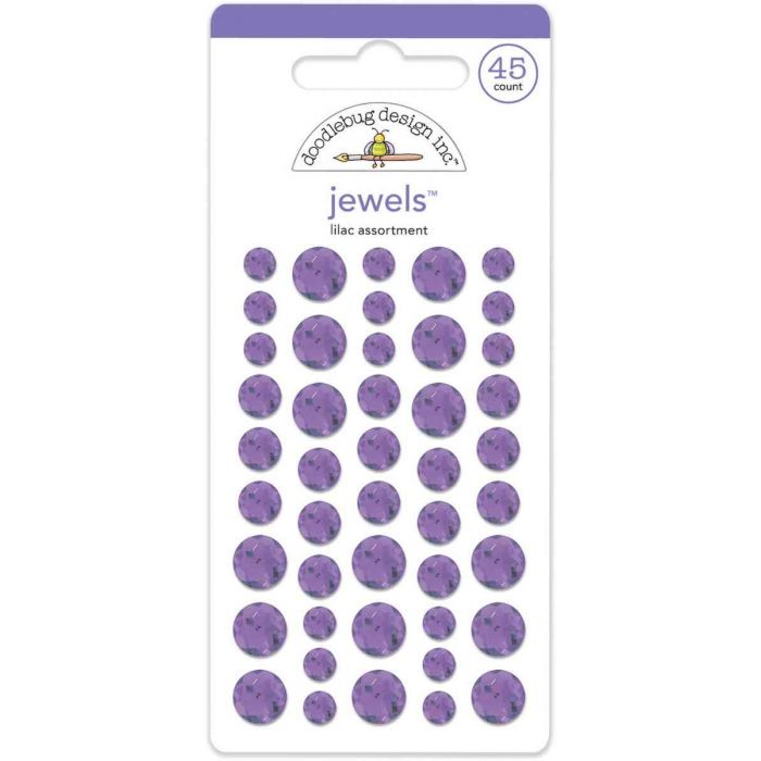 Forty-five purple, self-adhesive rhinestones in small, medium and large sizes from Doodlebug Design.