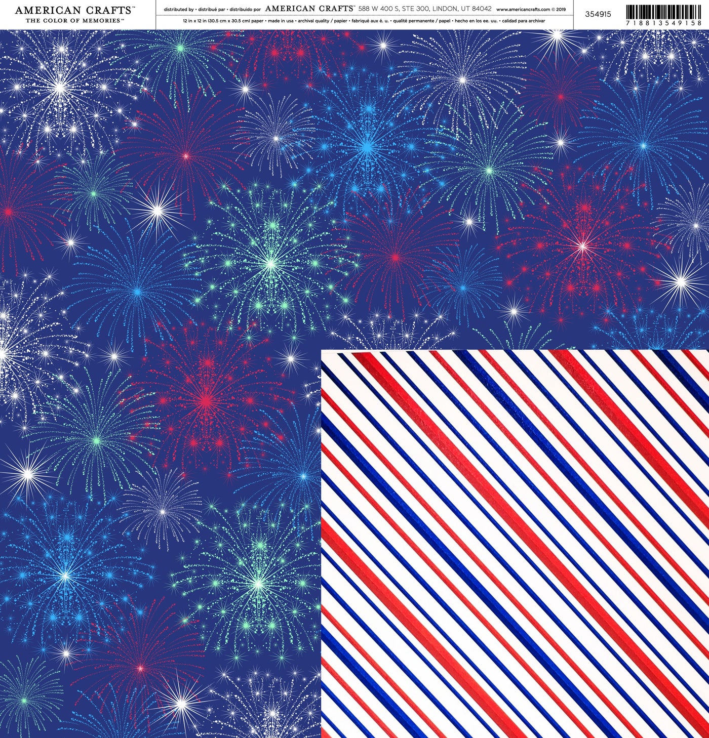 Multi-Colored (red, white, and blue fireworks on a navy blue background)