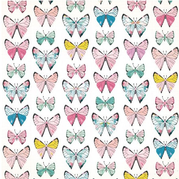 12x12 patterned paper with colorful Monarch butterflies on white background - American Crafts