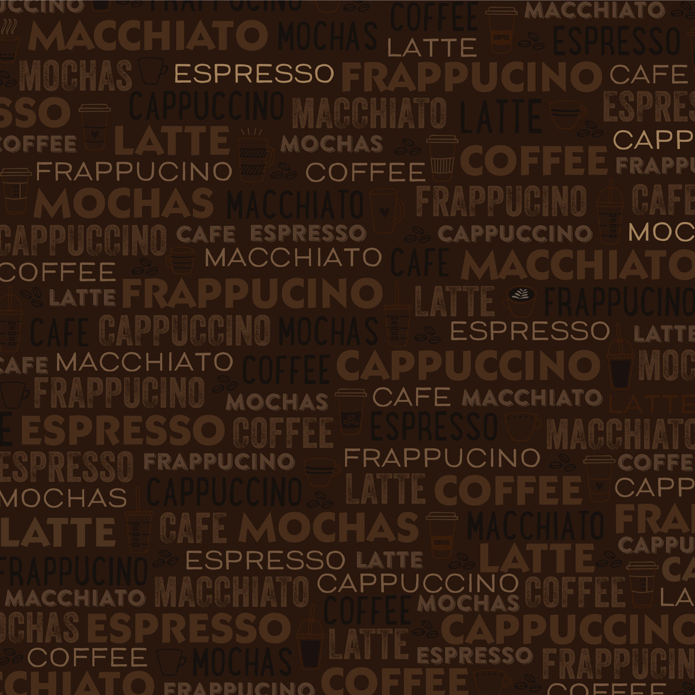 12x12 patterned paper with coffee words and phrases on coffee-brown background - American Crafts