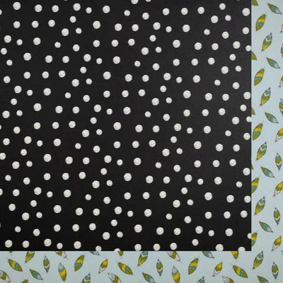 Multi-Colored (Side A - white, funky dots on black background, Side B - feather-like designs in shades of green, yellow, and blue on sky blue background)