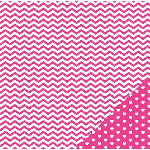 Dark Pink Chevron pattern with white background on 12x12 cardstock - American Crafts