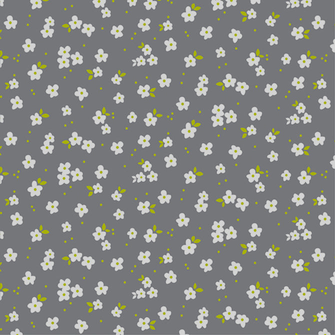 12x12 patterned paper with white, petite floral design on gray background