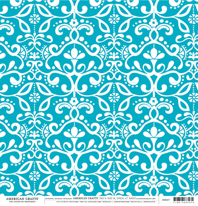 AQUA Damask 12x12 Cardstock from American Crafts