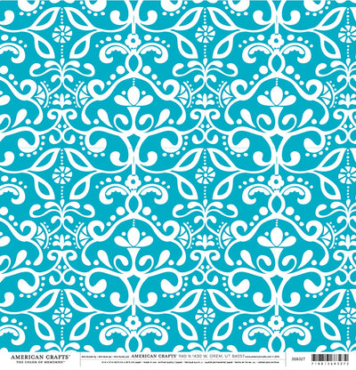 AQUA Damask 12x12 Cardstock from American Crafts