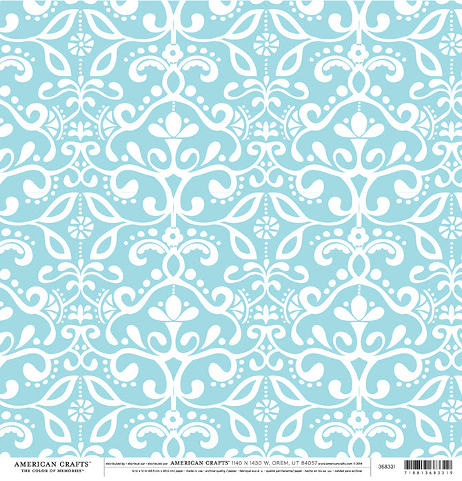 SKY BLUE Damask 12x12 Cardstock from American Crafts