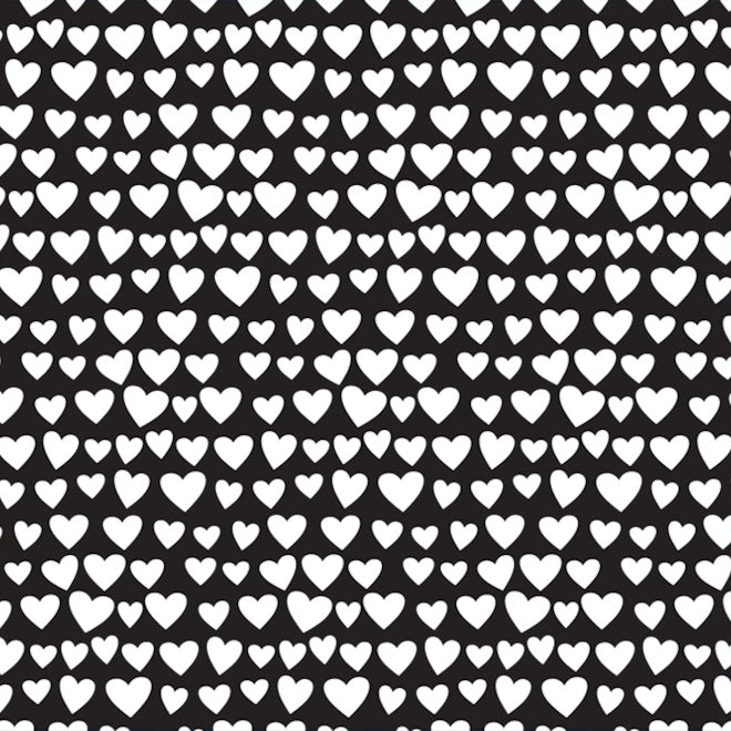12x12 patterned paper - rows of white hearts on black background - American Crafts