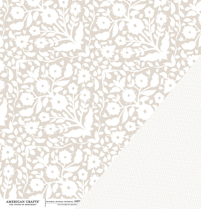 12x12 DAMASK Cardstock from American Crafts - white floral on tan background