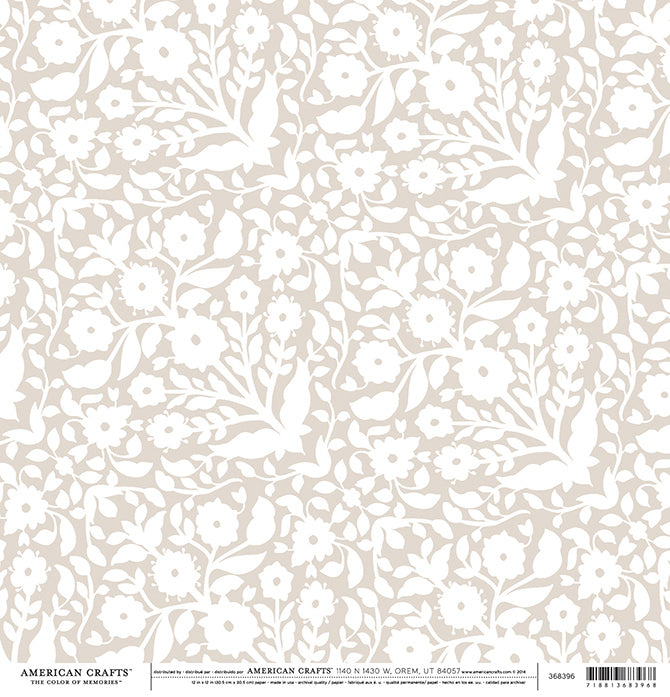 12x12 DAMASK Cardstock from American Crafts - white floral on tan background