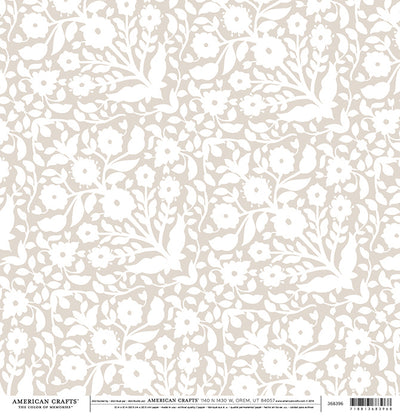 12x12 DAMASK Cardstock from American Crafts - white floral on tan background