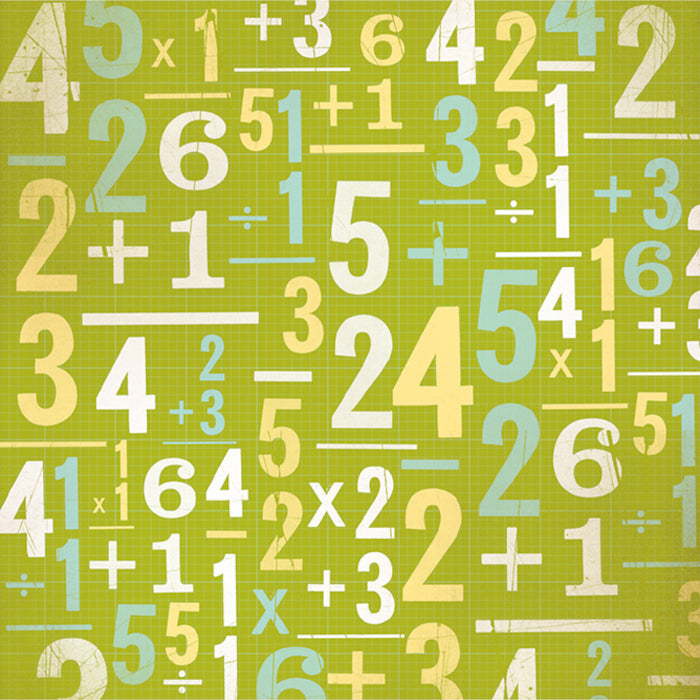 Show Your Work - 12x12 patterned paper with numbers and arithmetic symbols on green background - American Crafts