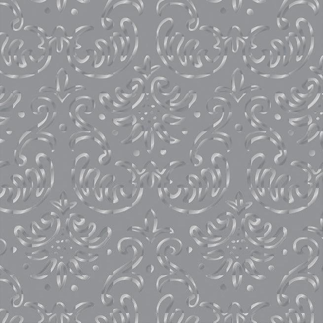 Close-up of silver foil pattern on gray 12x12 cardstock
