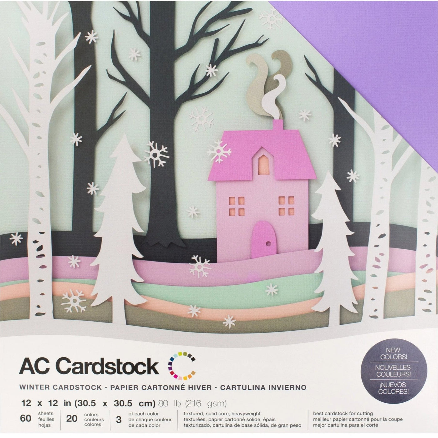 WINTER - cardstock variety pack - 60 ct - 12x12 inch - 80 lb - textured scrapbook paper - American Crafts