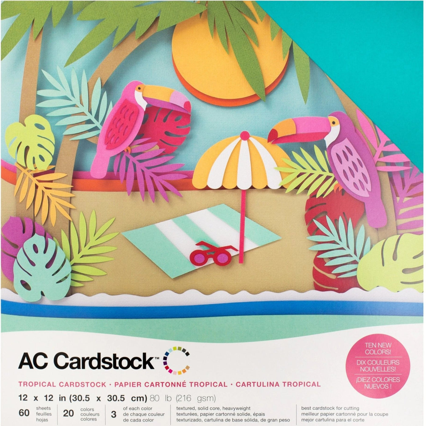 TROPICAL - cardstock variety pack - 60 ct - 12x12 inch - 80 lb - textured scrapbook paper - American Crafts