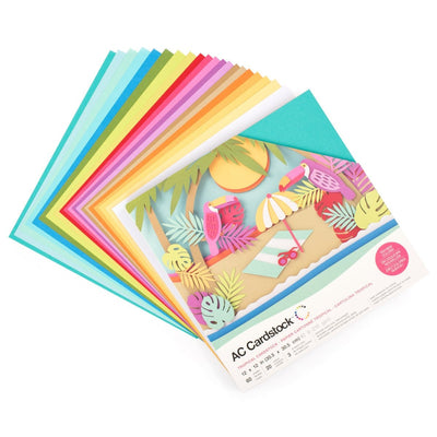 American Crafts TROPICAL Cardstock Variety Pack - Styled fan showing 20 colors