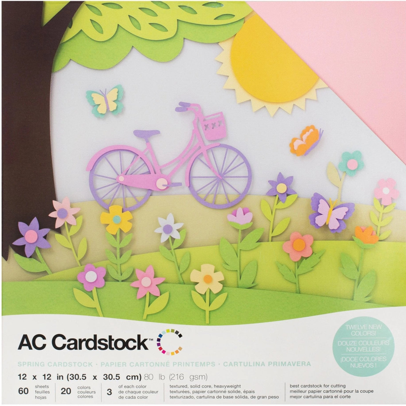 American Crafts Precision Cardstock Pack 80lb 12x12 60/Pkg - Pastel/Textured