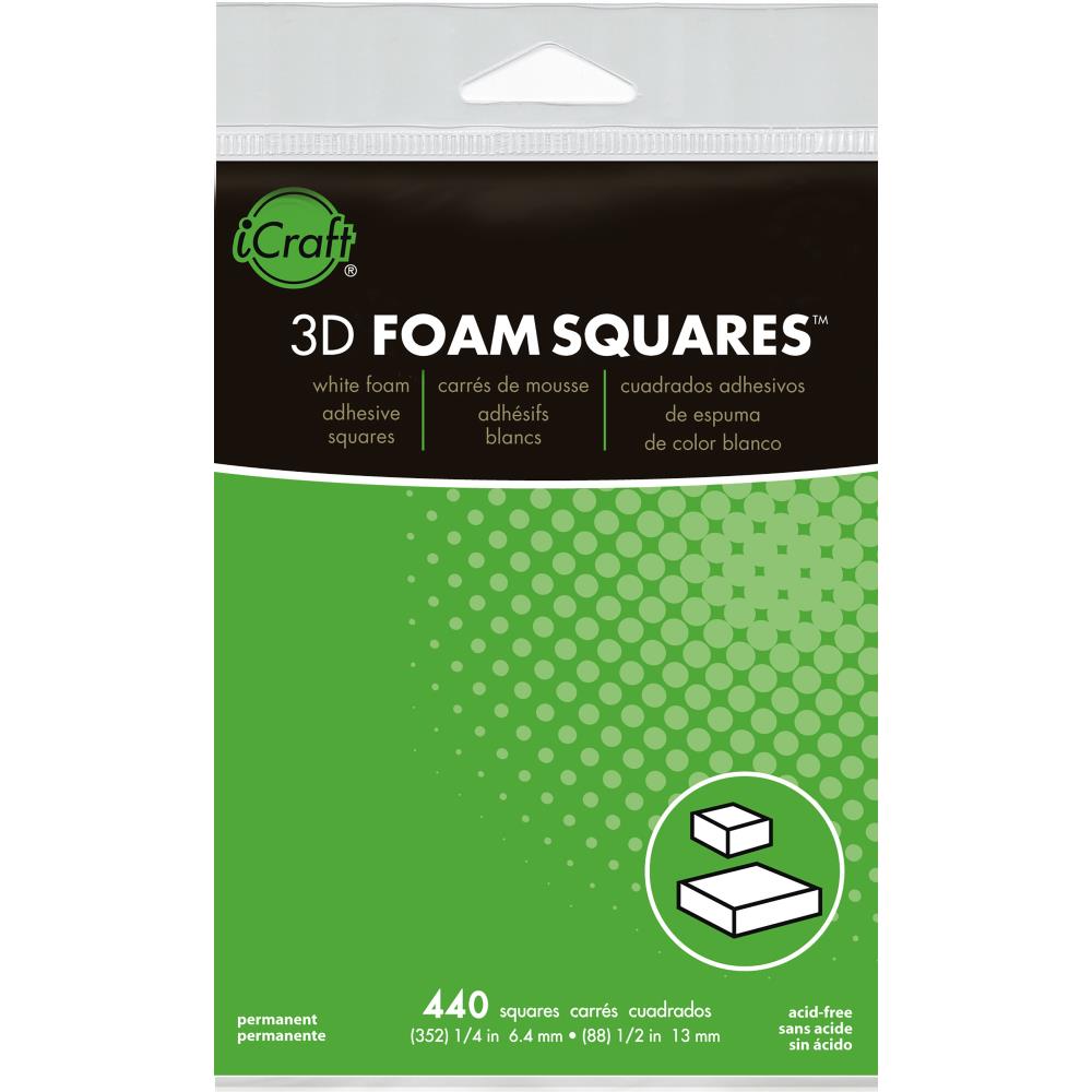 THERM-O-WEB-3D Adhesive Foam Squares. Add a pop of dimension to your papercrafts and shaker boxes with these 1/8in thick permanent adhesive foam squares. This package contains 440 white foam squares: 352 small (1/4x1/4in) and 88 large (1/2x1/2in). PVC and acid-free.