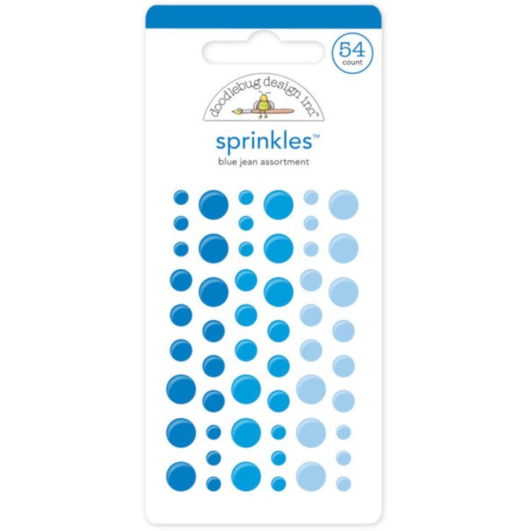 BLUE JEAN Sprinkles - 54 assorted enamel dots in three blue colors from Doodlebug Design