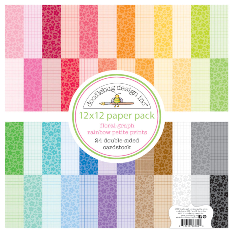 Rainbow Petite Prints FLORAL and GRAPH - 24 double-sided sheets of patterned paper by Doodlebug Design