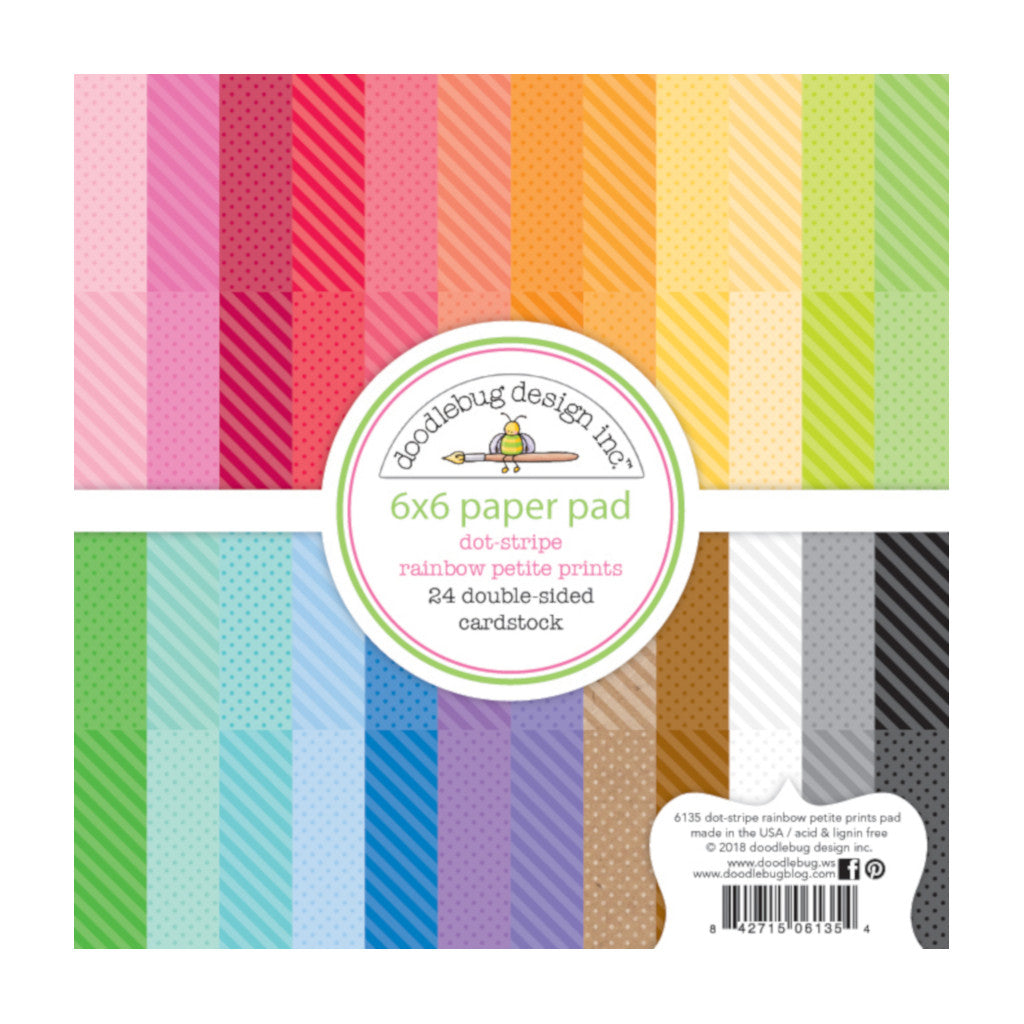 DOT and STRIPE 6x6 Paper Pad with 24 double-sided pages and 24 colors - Rainbow Petite Prints by Doodlebug Design