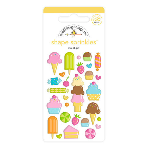 Colorful, self-adhesive, yummy treats like candies, popsicles, and ice cream cones. A fun embellishment for craft projects. Bright party colors by Doodlebug Design.