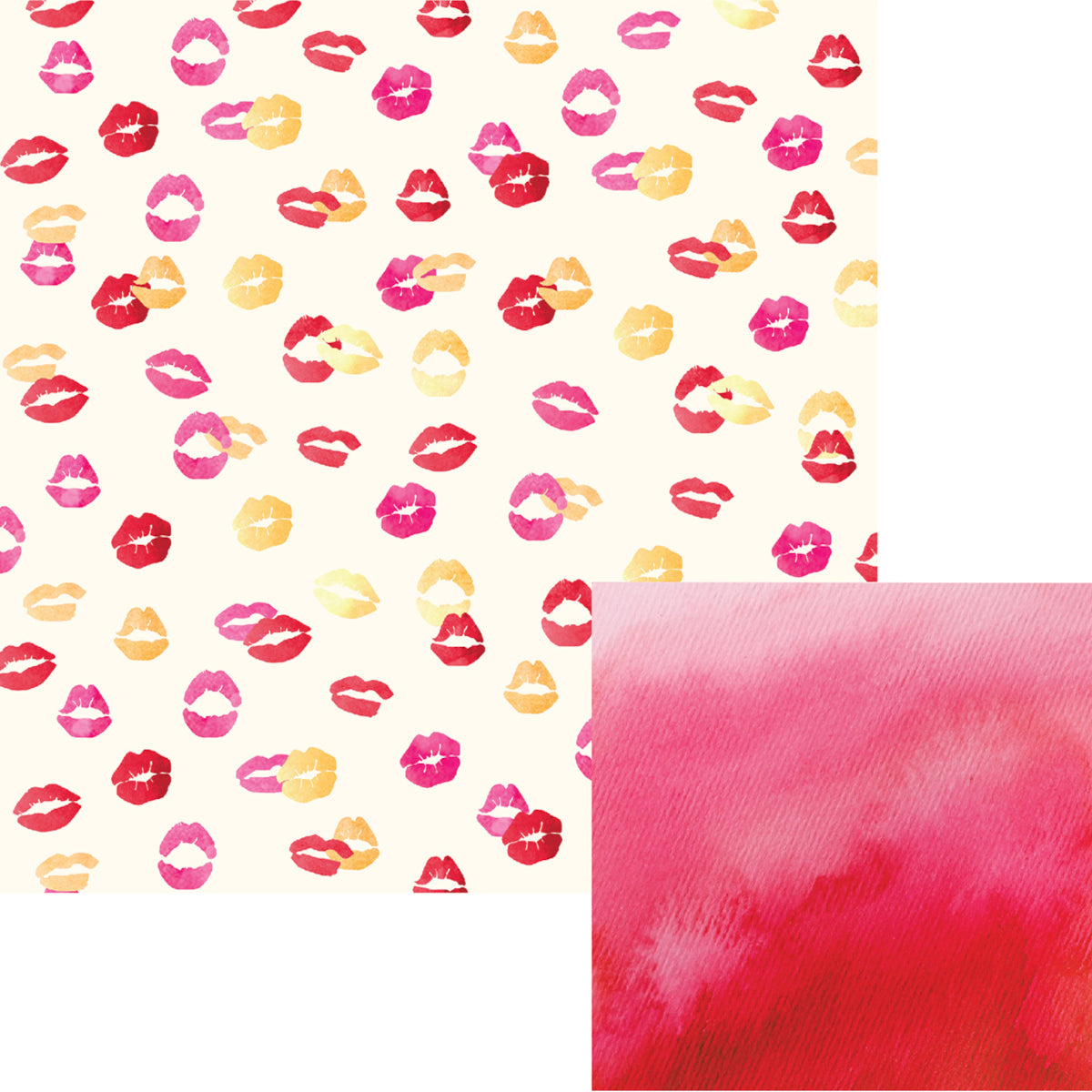 Kiss Kiss - 12x12 double-sided patterned paper featuring lipstick kisses on white background - WeR