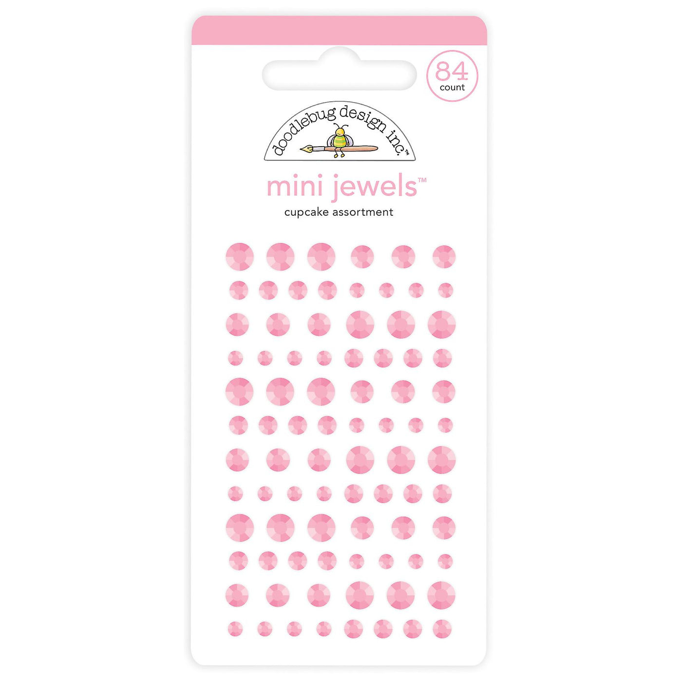 Cupcake Mini Jewels - 84 pink rhinestone stickers in three sizes - Doodlebug Design