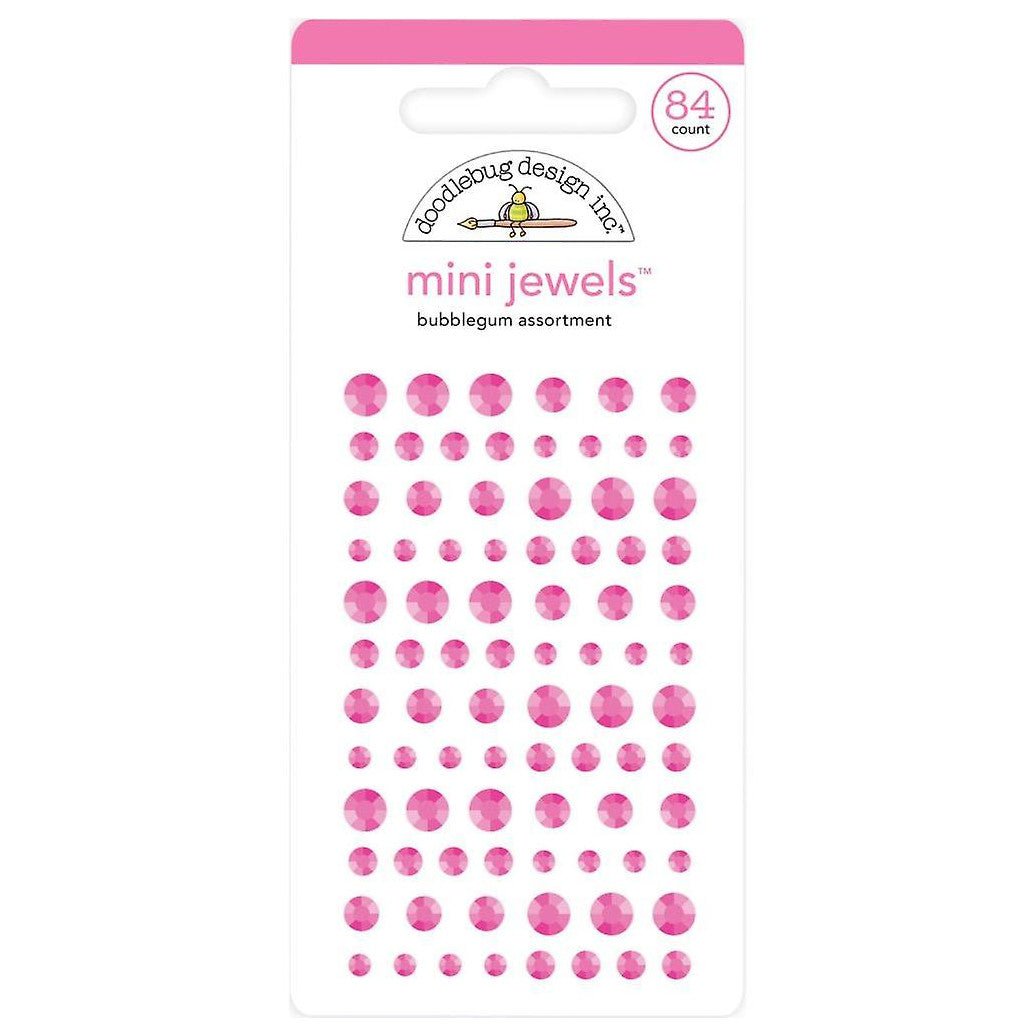 Bubblegum Mini Jewels - 84 dark pink rhinestone stickers - Doodlebug Design