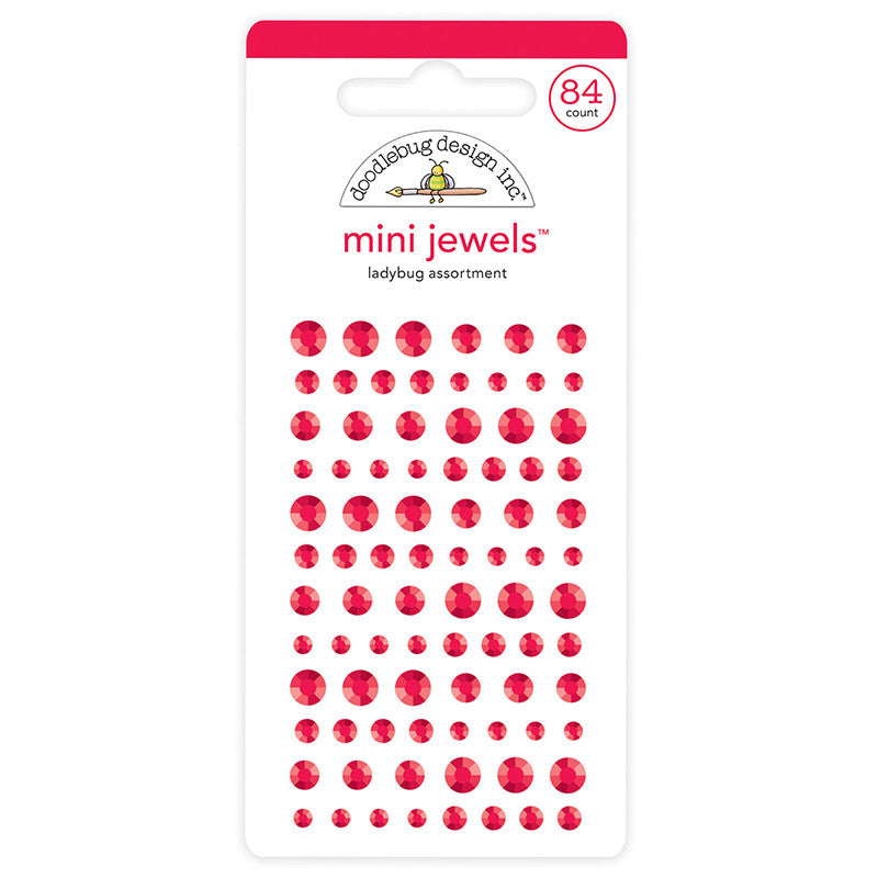 Ladybug Mini Jewels - 84 red rhinestone stickers in 3 sizes - Doodlebug Design