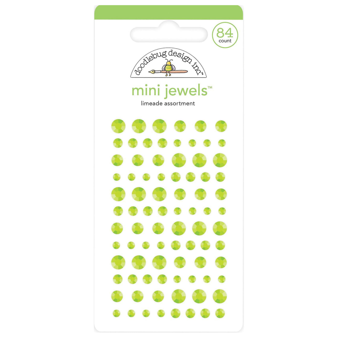 Limeade Mini Jewels - 84 lime green rhinestone stickers in 3 sizes - Doodlebug Design