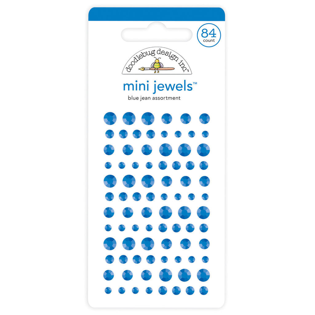 Blue Jean Mini Jewels - 84 blue rhinestone stickers in 3 sizes - Doodlebug Design