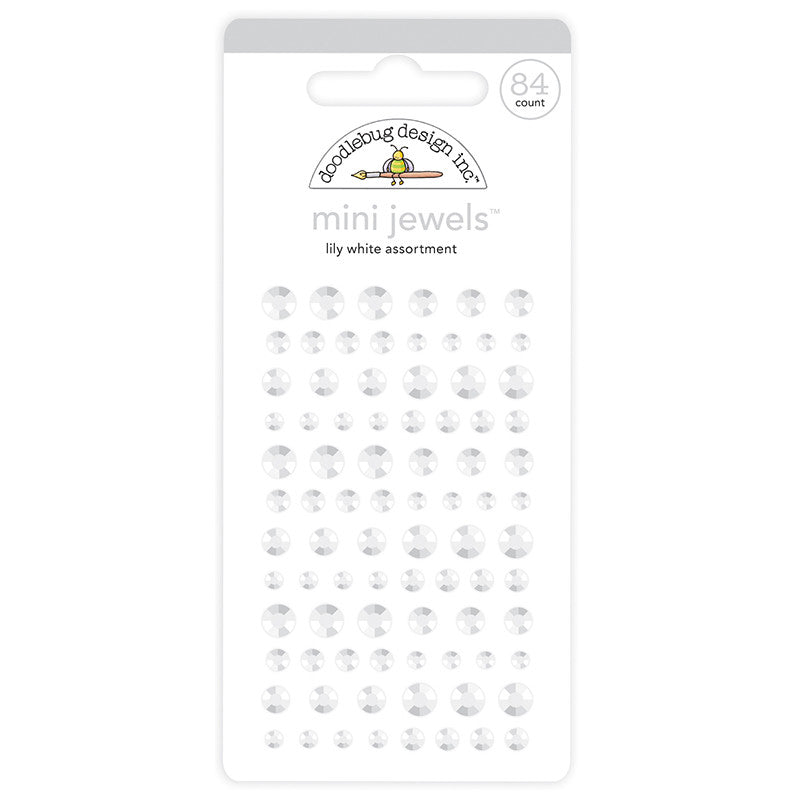 Lily White Mini Jewels - 84 white rhinestone stickers in 3 sizes - Doodlebug Design