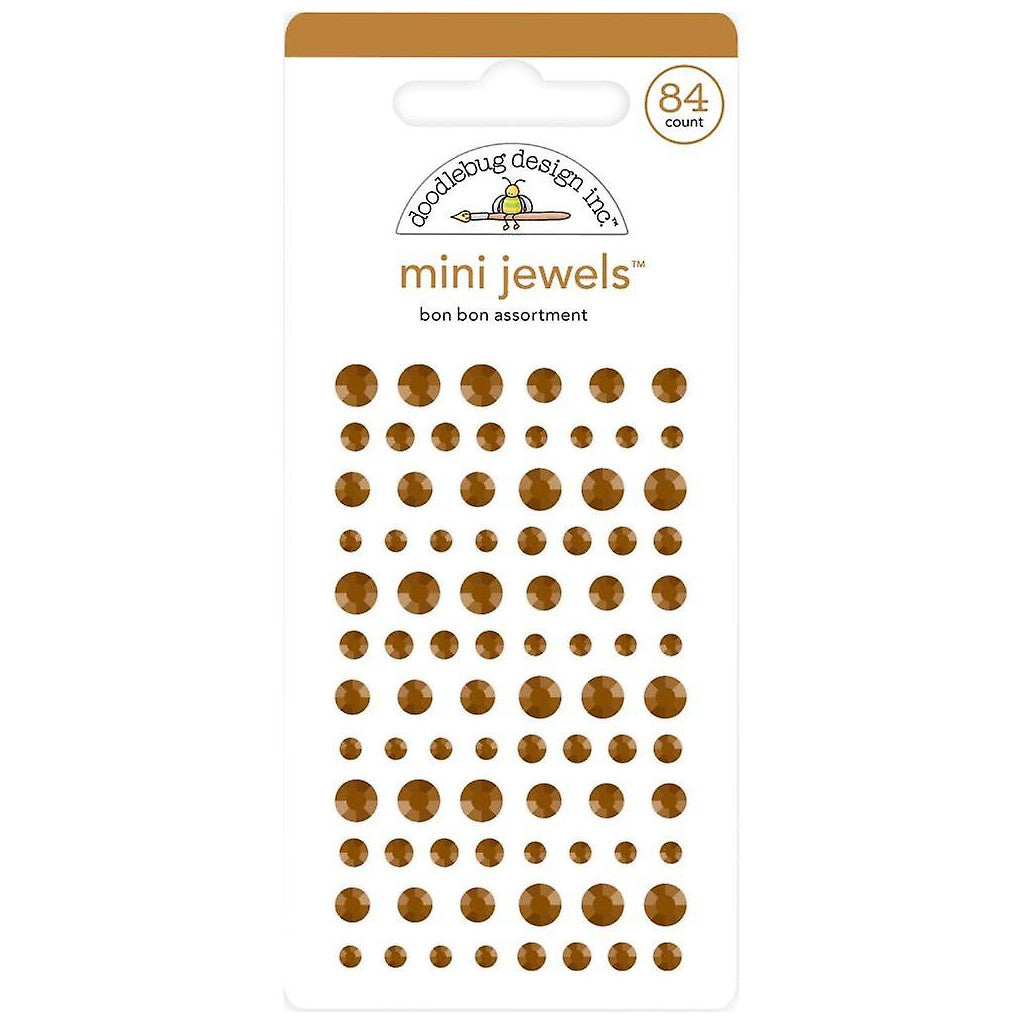 Bon Bon Mini Jewels - 84 chocolate brown rhinestone stickers in 3 sizes - Doodlebug Design