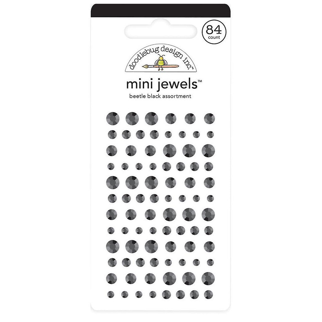 Beetle Black Mini Jewels - 84 black rhinestone stickers in 3 sizes - Doodlebug Design