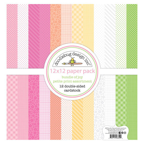 This is a pack of twelve 12" x 12" double-sided papers, Bundle of Joy petite-prints assortment, Versatile for card making and crafts—12x12 inch.
