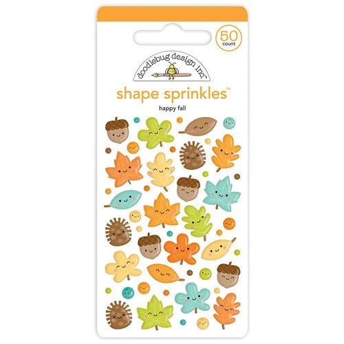 The package includes 50 assorted self-adhesive stickers in the shapes of leaves, acorns, and more.