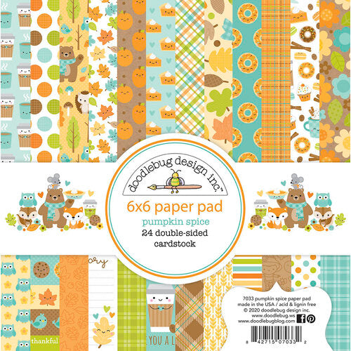 6x6 pad with 24 double-sided pastel prints and matching fall patterns reverse; Pumpkin Spice Petite Prints Collection by Doodlebug Design.