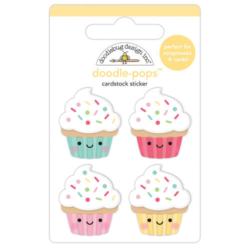 Cupcakes with sprinkles doodle-pops sticker, a fun embellishment for craft projects by Doodlebug Design.