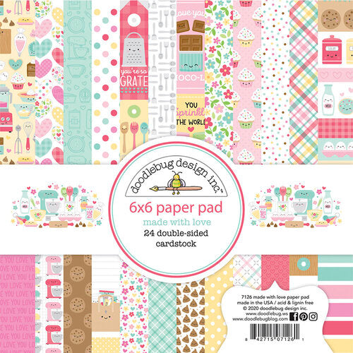 6x6 Made With Love pad with 24 double-sided sheets, great for Mother's day card making & other happy craft projects; Matches Doodlebug Design Made With Love Collection.