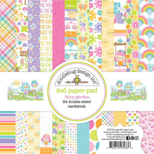 6x6 pad with 24 double-sided pastel prints and matching love patterns reverse; Fairy Garden Petite Prints Collection by Doodlebug Design.