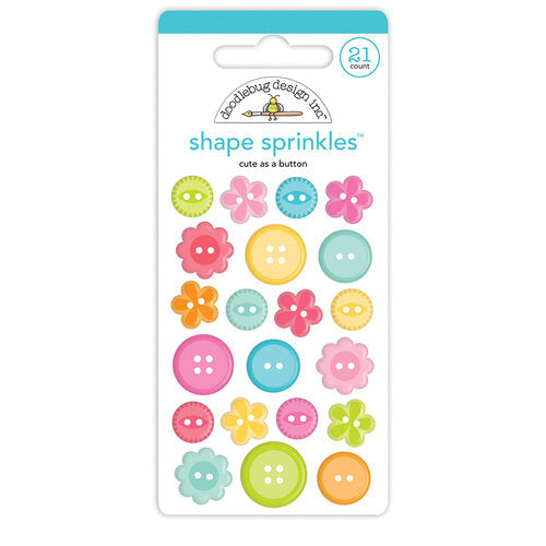 CUTE AS A BUTTON Shape Sprinkles - Self-Adhesive Enamel Shapes - Doodlebug Deign