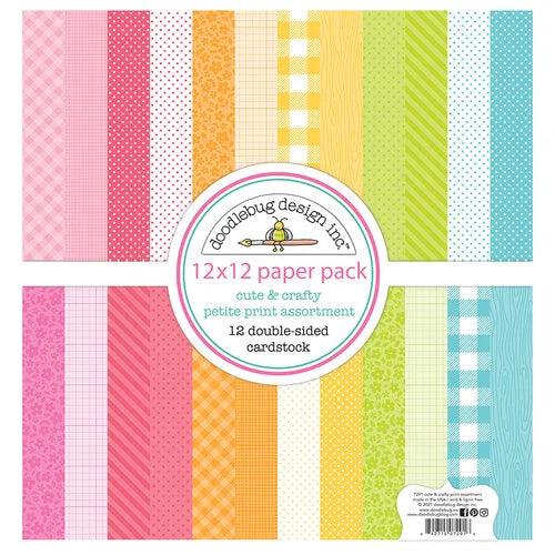This pack of twelve 12" x 12" double-sided papers. Cute & Crafty petite-prints assortment.