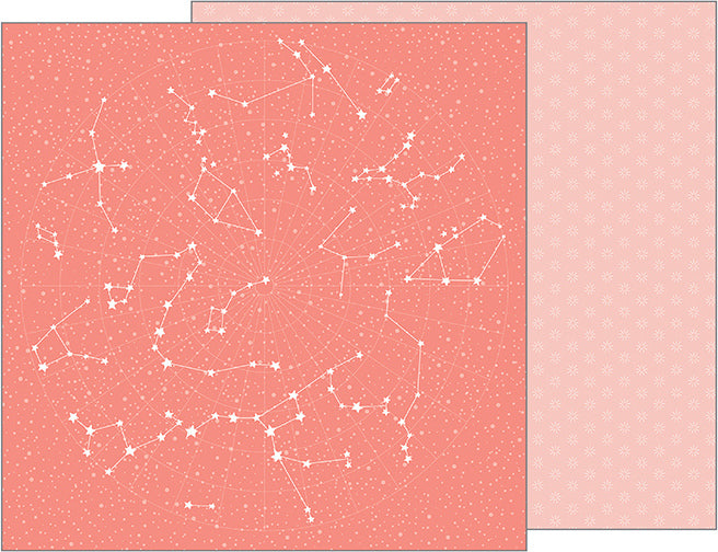Twinkle Twinkle - 12x12 double-sided cardstock featuring constellations of stars on one side and pink pattern on reverse - Pebbles