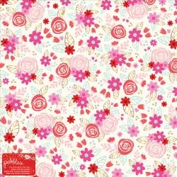 Pink roses with teal and foil accents on Cream Cardstock. 12X12 inch (30.5 x 30.5 cm) Sold by the sheet - white reverse. Versatile for mixed-media paper crafting. Each sheet individually wrapped. Pebbles Specialty 733636