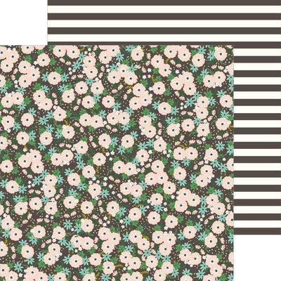 12x12 double-sided patterned cardstock with floral pattern on front and stripes on reverse - Bloom by Jen Hadfield