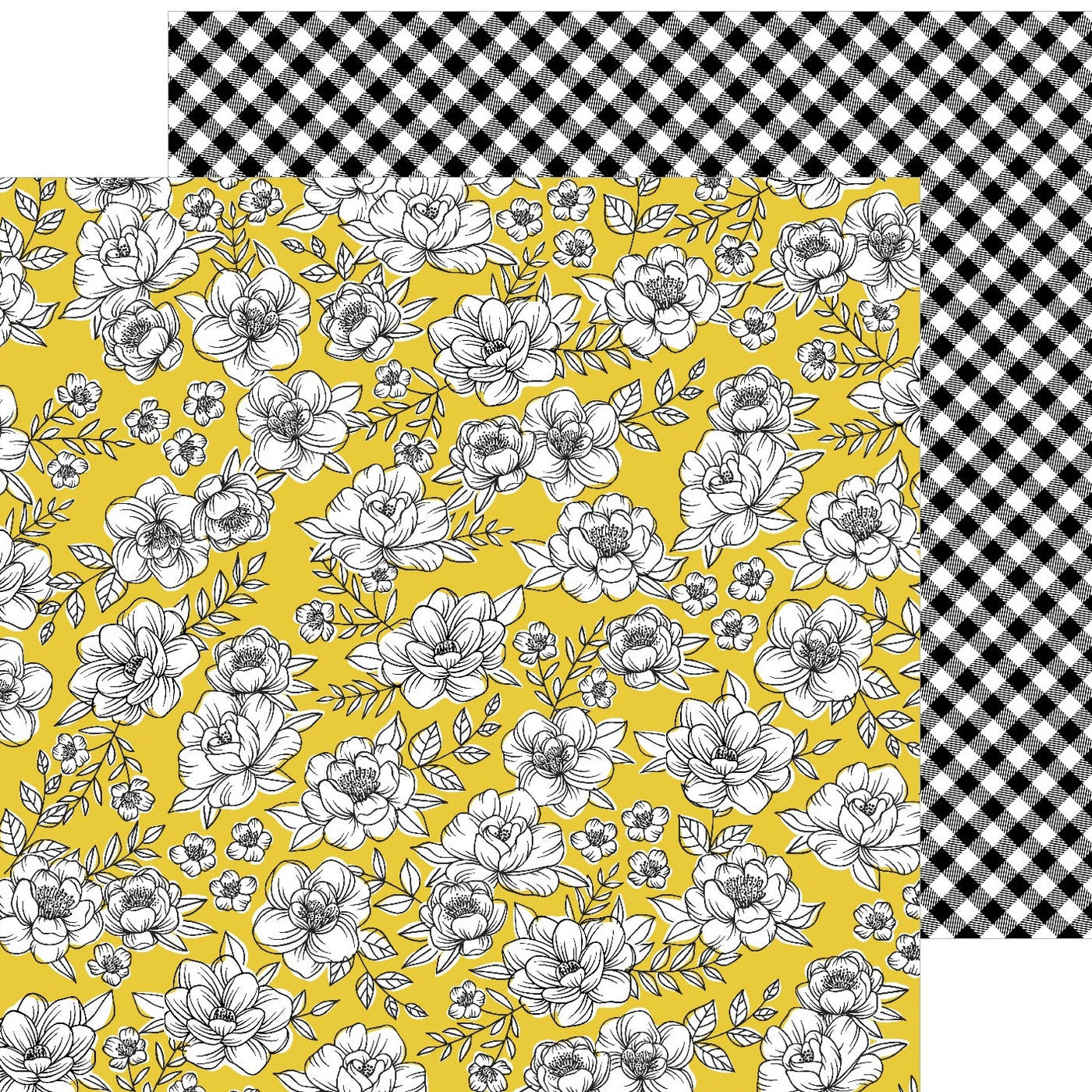 Multi-Colored (Side A - beautiful white rose floral on a yellow background, Side B - black and white plaid)