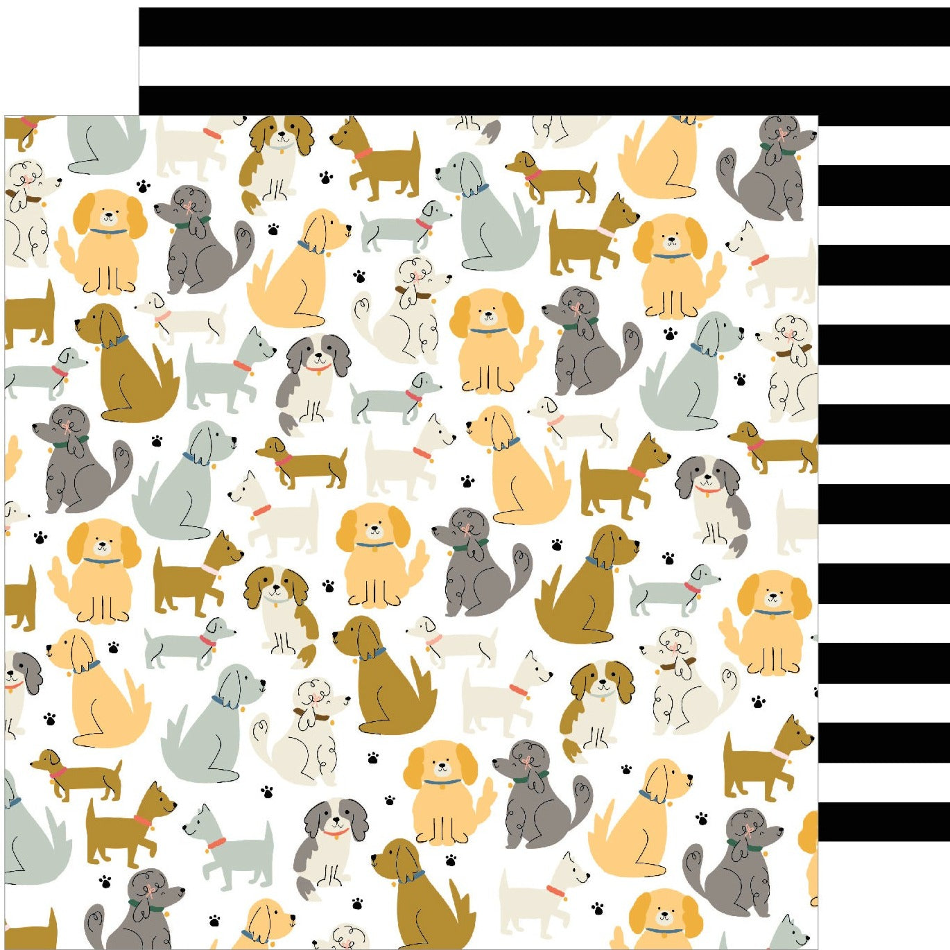 Multi-Colored (Side A - different breeds of dogs on a white background, Side B - bold black and white stripes pattern)
