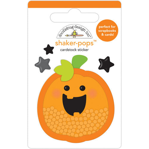 Halloween pumpkin with stars 3D shaker-pops sticker, a fun embellishment for craft projects by Doodlebug Design.